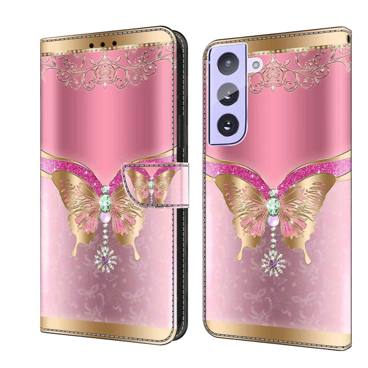 For Samsung Galaxy S21+ Crystal 3D Shockproof Protective Leather Phone Case(Pink Bottom Butterfly) - Galaxy S21+ 5G Cases by buy2fix | Online Shopping UK | buy2fix