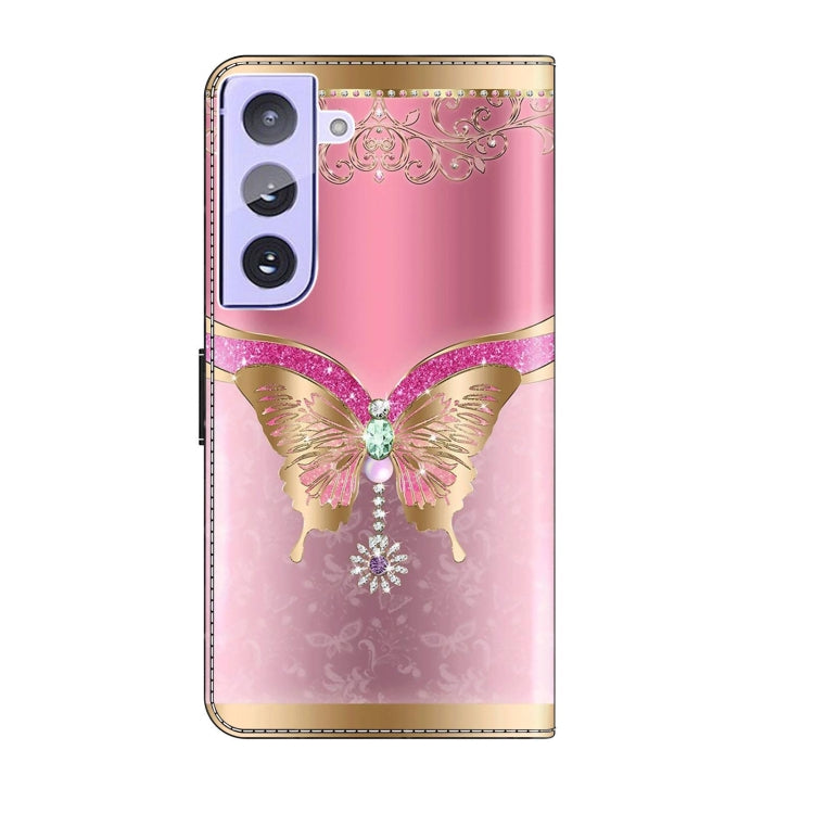 For Samsung Galaxy S21+ Crystal 3D Shockproof Protective Leather Phone Case(Pink Bottom Butterfly) - Galaxy S21+ 5G Cases by buy2fix | Online Shopping UK | buy2fix
