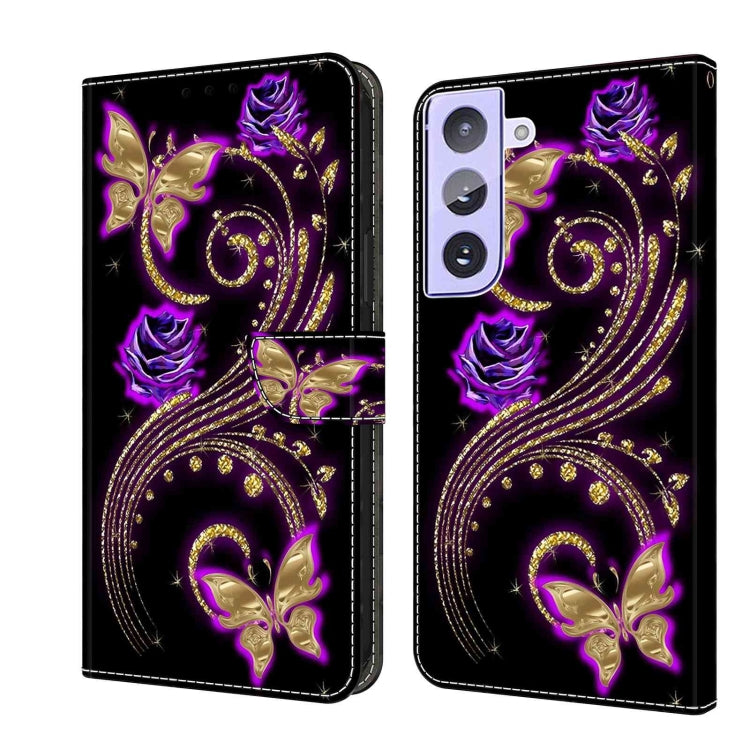 For Samsung Galaxy S21+ Crystal 3D Shockproof Protective Leather Phone Case(Purple Flower Butterfly) - Galaxy S21+ 5G Cases by buy2fix | Online Shopping UK | buy2fix
