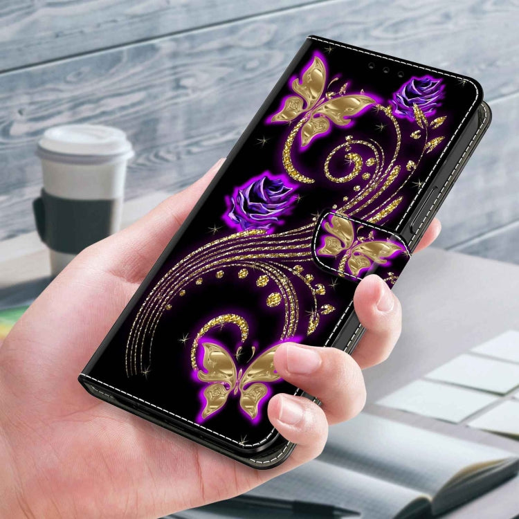 For Samsung Galaxy S21+ Crystal 3D Shockproof Protective Leather Phone Case(Purple Flower Butterfly) - Galaxy S21+ 5G Cases by buy2fix | Online Shopping UK | buy2fix