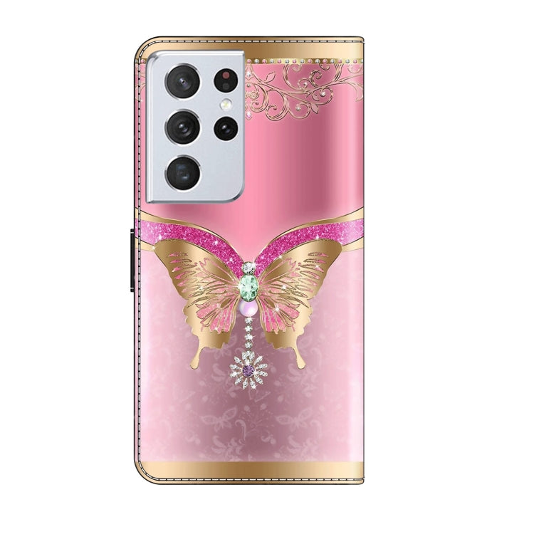 For Samsung Galaxy S21 Ultra Crystal 3D Shockproof Protective Leather Phone Case(Pink Bottom Butterfly) - Galaxy S21 Ultra 5G Cases by buy2fix | Online Shopping UK | buy2fix