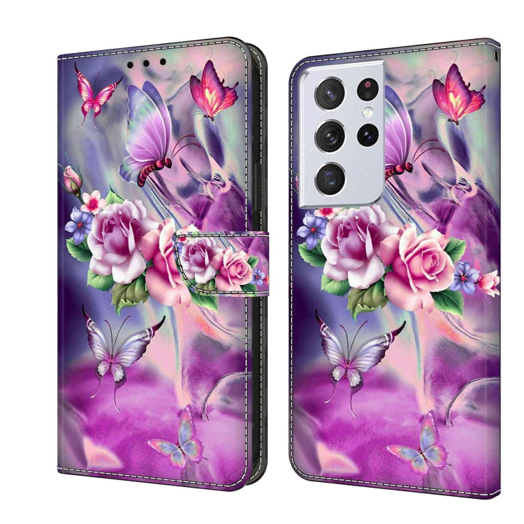 For Samsung Galaxy S21 Ultra Crystal 3D Shockproof Protective Leather Phone Case(Butterfly) - Galaxy S21 Ultra 5G Cases by buy2fix | Online Shopping UK | buy2fix