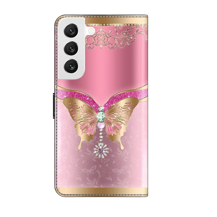 For Samsung Galaxy S22 Crystal 3D Shockproof Protective Leather Phone Case(Pink Bottom Butterfly) - Galaxy S22 5G Cases by buy2fix | Online Shopping UK | buy2fix