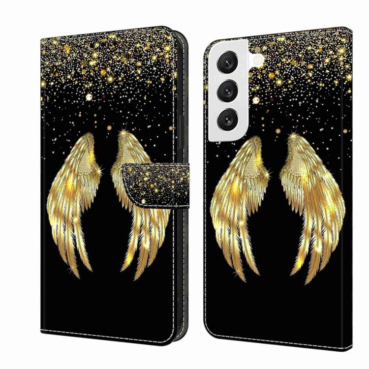 For Samsung Galaxy S22 Crystal 3D Shockproof Protective Leather Phone Case(Golden Wings) - Galaxy S22 5G Cases by buy2fix | Online Shopping UK | buy2fix