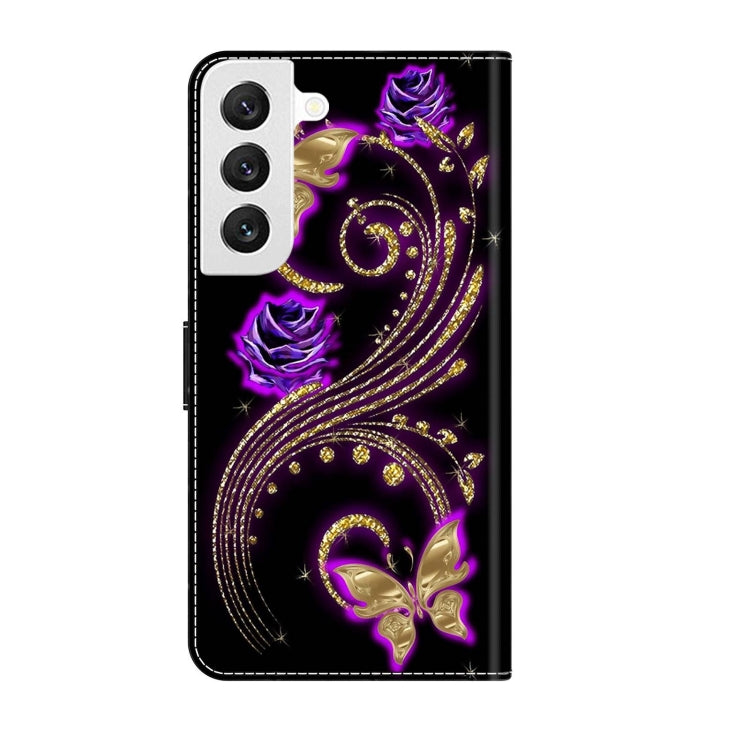 For Samsung Galaxy S22 Crystal 3D Shockproof Protective Leather Phone Case(Purple Flower Butterfly) - Galaxy S22 5G Cases by buy2fix | Online Shopping UK | buy2fix
