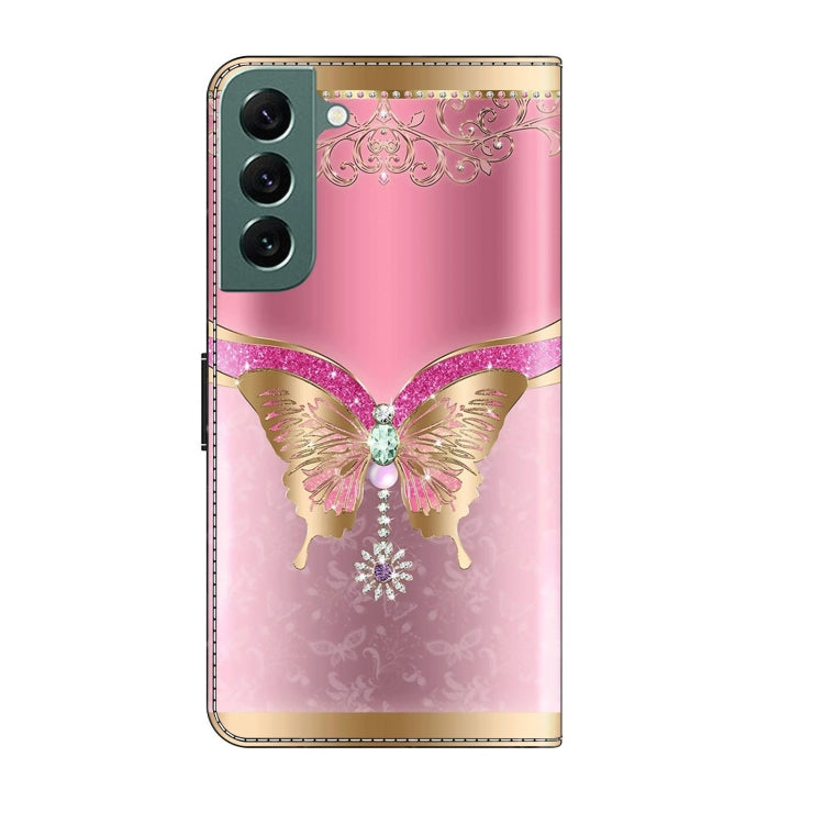 For Samsung Galaxy S22+ Crystal 3D Shockproof Protective Leather Phone Case(Pink Bottom Butterfly) - Galaxy S22+ 5G Cases by buy2fix | Online Shopping UK | buy2fix