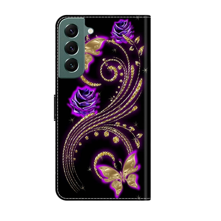 For Samsung Galaxy S22+ Crystal 3D Shockproof Protective Leather Phone Case(Purple Flower Butterfly) - Galaxy S22+ 5G Cases by buy2fix | Online Shopping UK | buy2fix