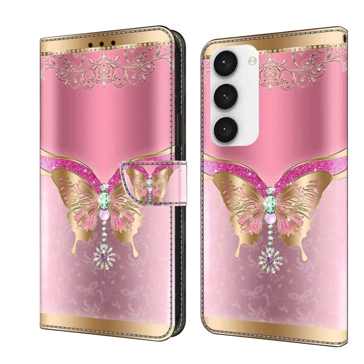 For Samsung Galaxy S23 Crystal 3D Shockproof Protective Leather Phone Case(Pink Bottom Butterfly) - Galaxy S23 5G Cases by buy2fix | Online Shopping UK | buy2fix