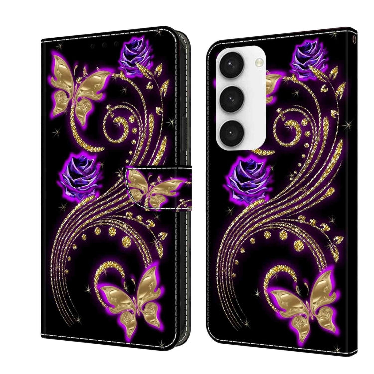 For Samsung Galaxy S23 Crystal 3D Shockproof Protective Leather Phone Case(Purple Flower Butterfly) - Galaxy S23 5G Cases by buy2fix | Online Shopping UK | buy2fix