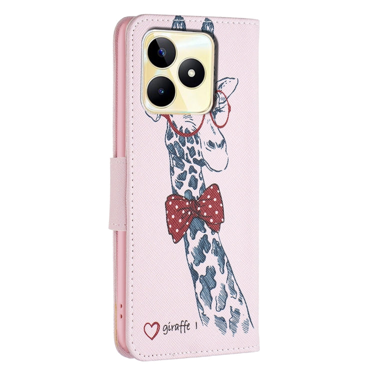 For Realme C53 Colored Drawing Pattern Leather Phone Case(Giraffe) - Realme Cases by buy2fix | Online Shopping UK | buy2fix