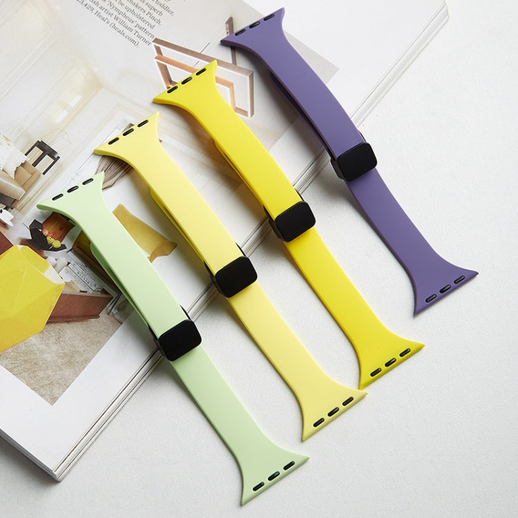 For Apple Watch Series 6 40mm Magnetic Buckle Slim Silicone Watch Band(Light Yellow) - Watch Bands by buy2fix | Online Shopping UK | buy2fix