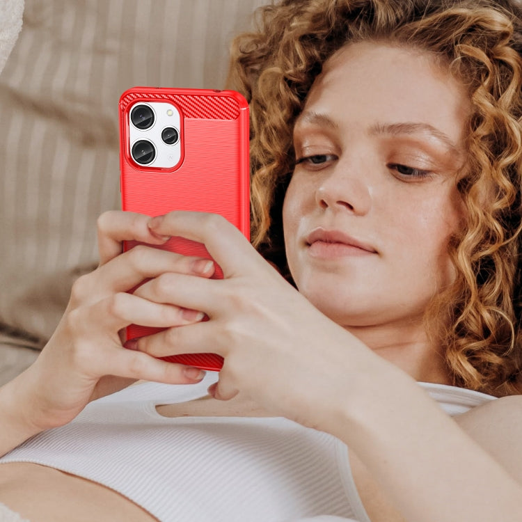 For Xiaomi Redmi 12 Carbon Fiber Brushed Texture TPU Phone Case(Red) by buy2fix