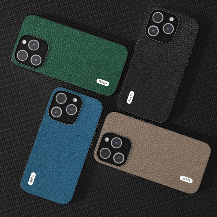 For iPhone 14 Plus ABEEL Genuine Leather Litchi Texture Phone Case(Grey) by buy2fix