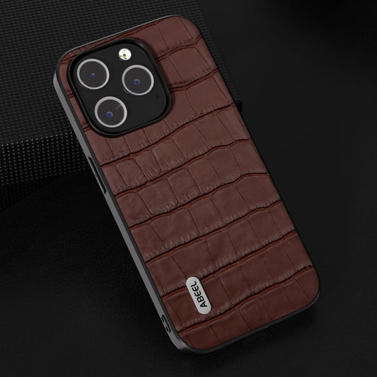 For iPhone 14 Pro ABEEL Crocodile Texture Genuine Leather Phone Case(Brown) by buy2fix