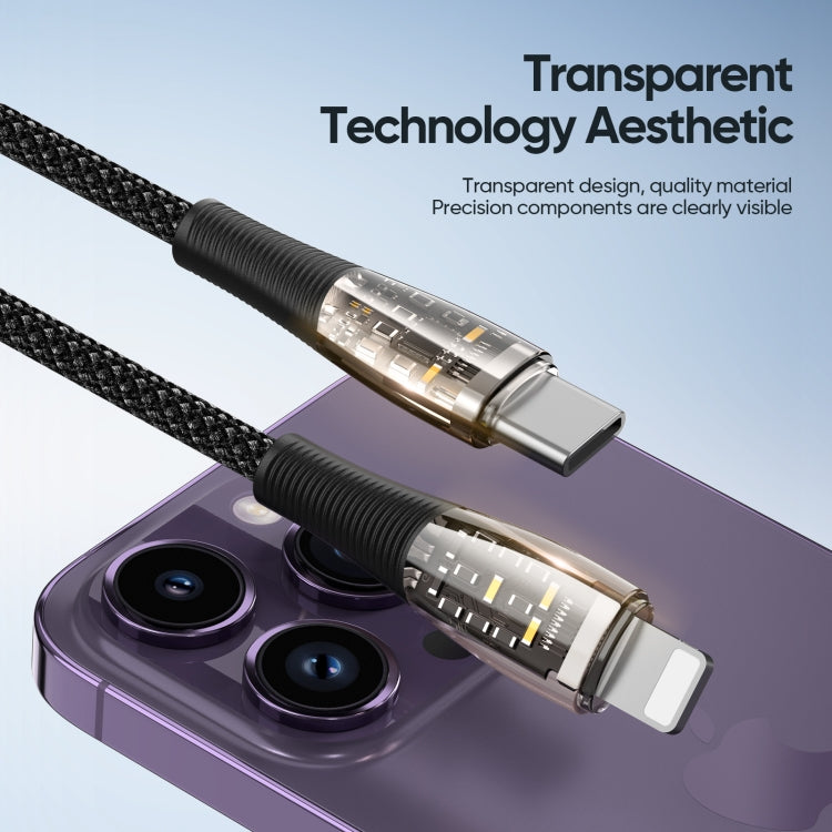 DUZZONA A5 PD 20W USB-C/Type-C to 8 Pin Transparent Fast Charging Data Cable, Length: 1m(Black) - 2 in 1 Cable by DUZZONA | Online Shopping UK | buy2fix