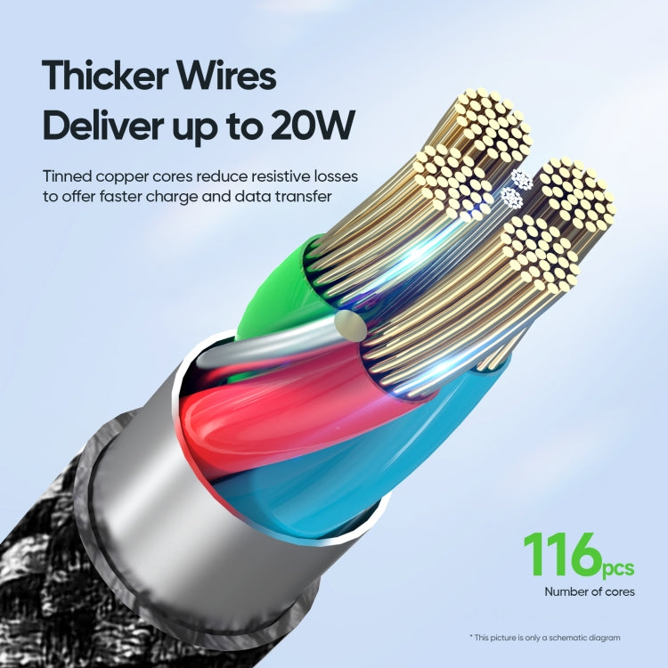 DUZZONA A5 PD 20W USB-C/Type-C to 8 Pin Transparent Fast Charging Data Cable, Length: 1m(Black) - 2 in 1 Cable by DUZZONA | Online Shopping UK | buy2fix