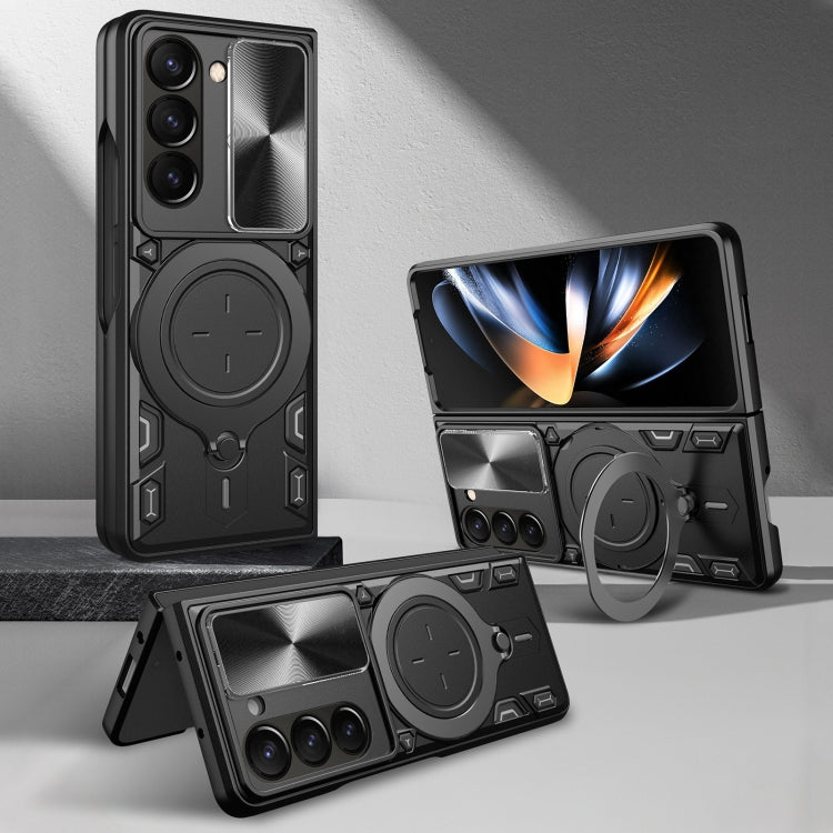 For Samsung Galaxy Z Fold5 CD Texture Sliding Camshield Magnetic Holder Phone Case(Blue) by buy2fix