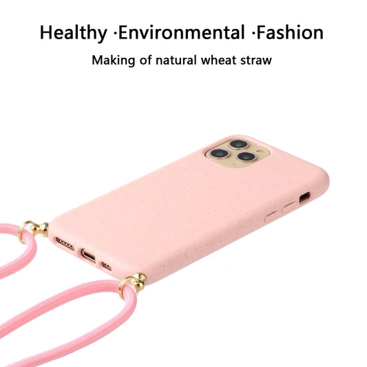 For iPhone 15 Pro Max Wheat Straw Material + TPU Phone Case with Lanyard(Pink) by buy2fix