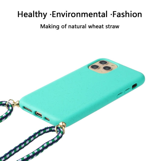 For iPhone 15 Pro Wheat Straw Material + TPU Phone Case with Lanyard(Green) by buy2fix