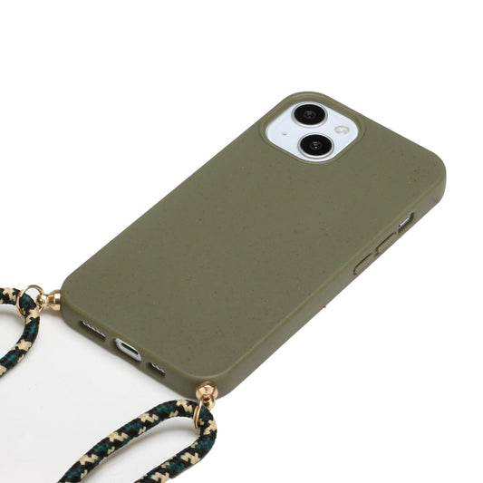 For iPhone 15 Plus Wheat Straw Material + TPU Phone Case with Lanyard(Army Green) by buy2fix