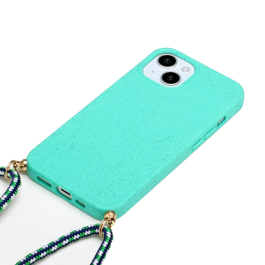 For iPhone 15 Plus Wheat Straw Material + TPU Phone Case with Lanyard(Green) by buy2fix