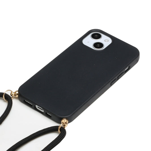 For iPhone 15 Wheat Straw Material + TPU Phone Case with Lanyard(Black) by buy2fix