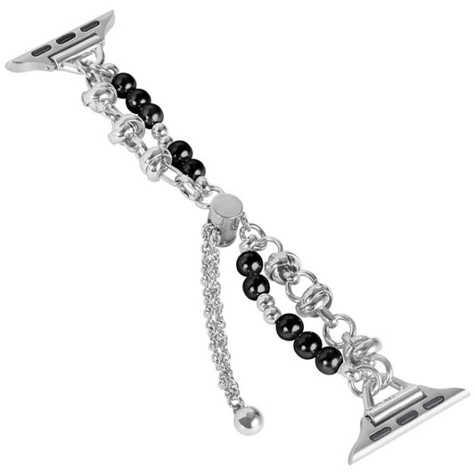 For Apple Watch SE 2023 44mm Pearl Bracelet Metal Watch Band(Silver Black) by buy2fix