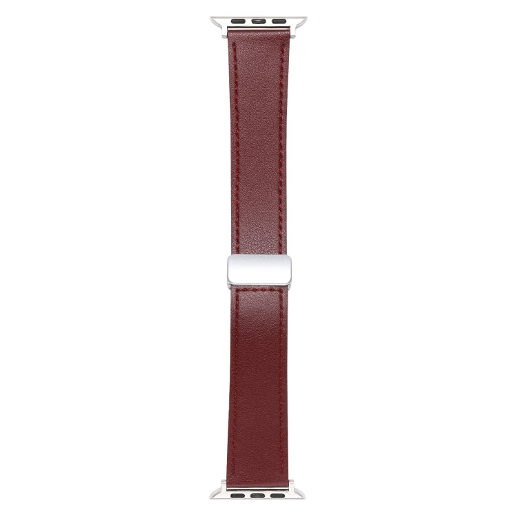 For Apple Watch SE 2022 40mm Magnetic Buckle Skin Feel Leather Watch Band(Wine Red) - Watch Bands by buy2fix | Online Shopping UK | buy2fix