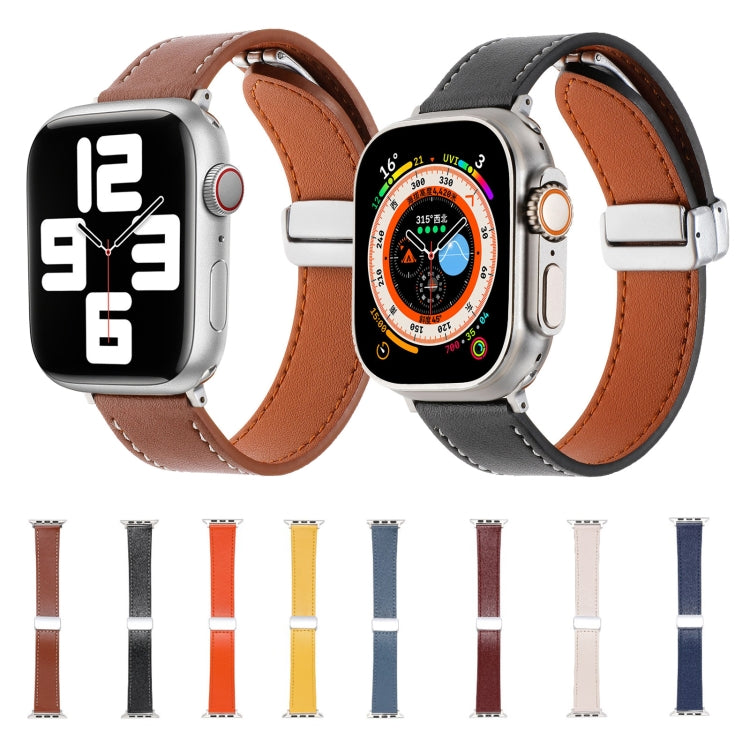 For Apple Watch SE 2022 40mm Magnetic Buckle Skin Feel Leather Watch Band(Wine Red) - Watch Bands by buy2fix | Online Shopping UK | buy2fix