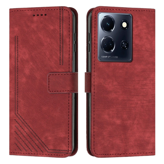 For Infinix Note 30/Note 30 5G Skin Feel Stripe Pattern Leather Phone Case with Lanyard(Red) by buy2fix