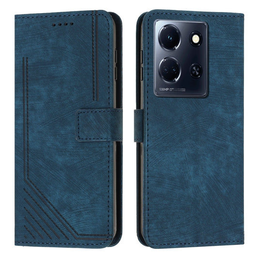 For Infinix Note 30/Note 30 5G Skin Feel Stripe Pattern Leather Phone Case with Lanyard(Blue) by buy2fix