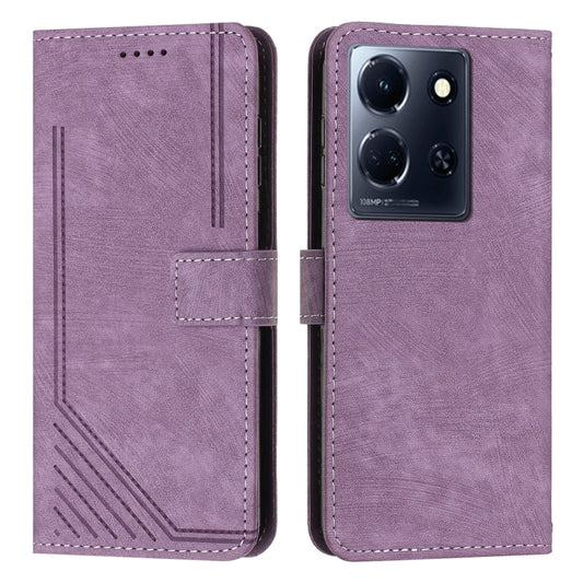 For Infinix Note 30/Note 30 5G Skin Feel Stripe Pattern Leather Phone Case with Lanyard(Purple) by buy2fix