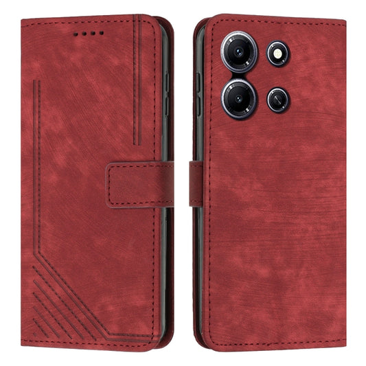 For Infinix Note 30i Skin Feel Stripe Pattern Leather Phone Case with Lanyard(Red) by buy2fix
