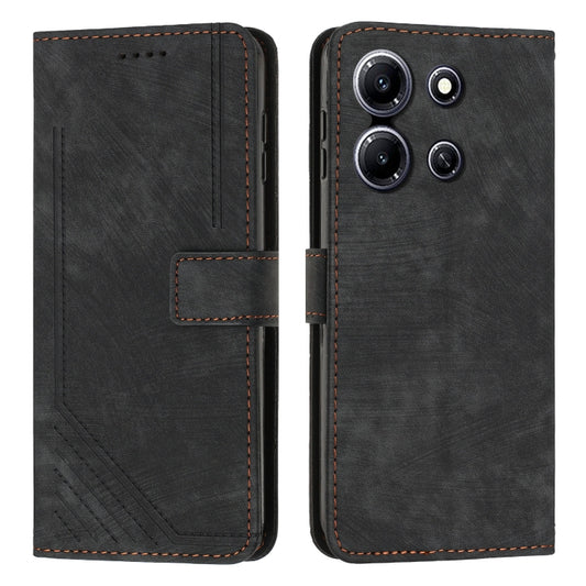 For Infinix Note 30i Skin Feel Stripe Pattern Leather Phone Case with Lanyard(Black) by buy2fix