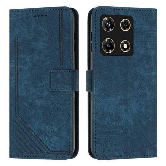 For Infinix Note 30 Pro Skin Feel Stripe Pattern Leather Phone Case with Lanyard(Blue) by buy2fix