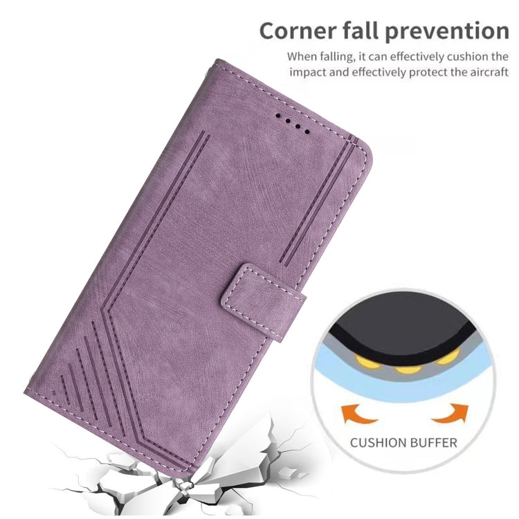 For Infinix Note 30 Pro Skin Feel Stripe Pattern Leather Phone Case with Lanyard(Purple) by buy2fix
