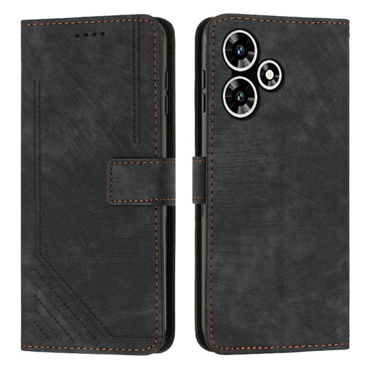 For Infinix Hot 30 Play NFC Skin Feel Stripe Pattern Leather Phone Case with Lanyard(Black) by buy2fix
