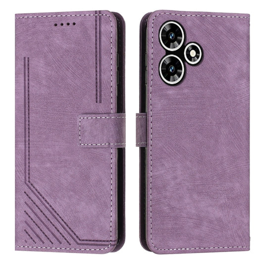 For Infinix Hot 30 Play NFC Skin Feel Stripe Pattern Leather Phone Case with Lanyard(Purple) by buy2fix