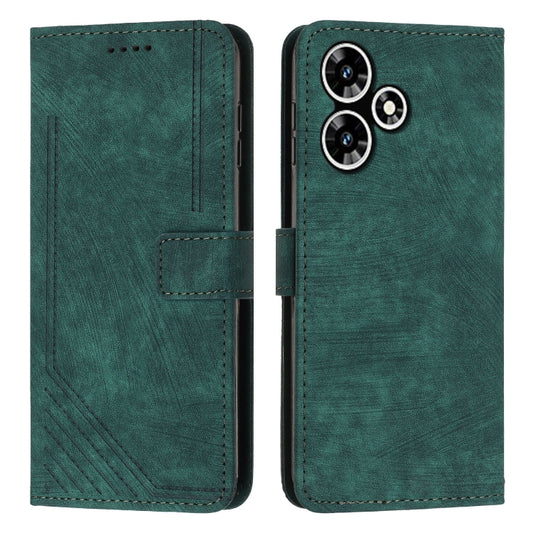For Infinix Hot 30 Skin Feel Stripe Pattern Leather Phone Case with Lanyard(Green) by buy2fix