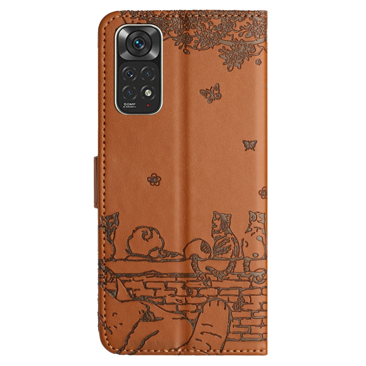 For Xiaomi Redmi Note 11 Global Cat Embossing Pattern Leather Phone Case with Lanyard(Brown) - Xiaomi Cases by buy2fix | Online Shopping UK | buy2fix