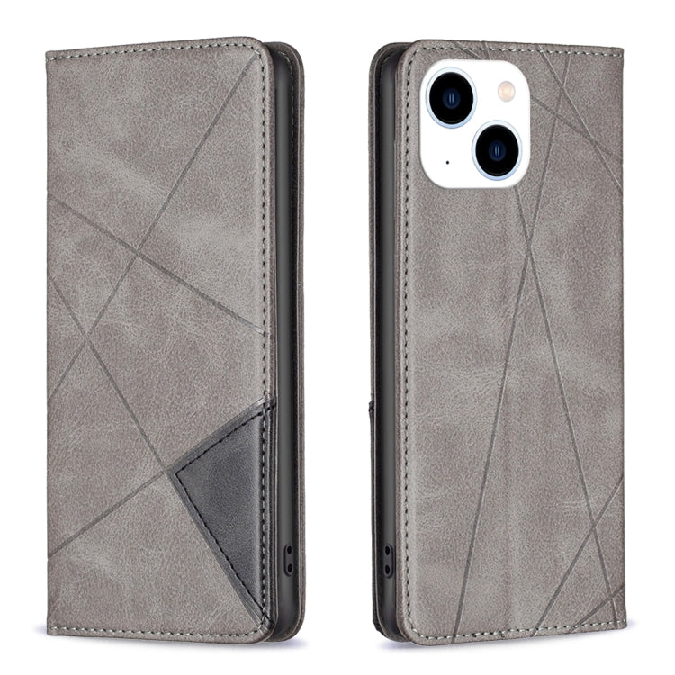 For iPhone 15 Rhombus Texture Magnetic Leather Phone Case(Grey) - iPhone 15 Cases by buy2fix | Online Shopping UK | buy2fix