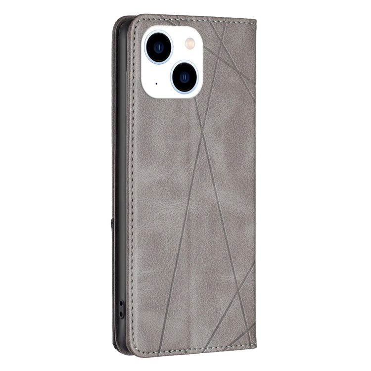 For iPhone 15 Rhombus Texture Magnetic Leather Phone Case(Grey) - iPhone 15 Cases by buy2fix | Online Shopping UK | buy2fix