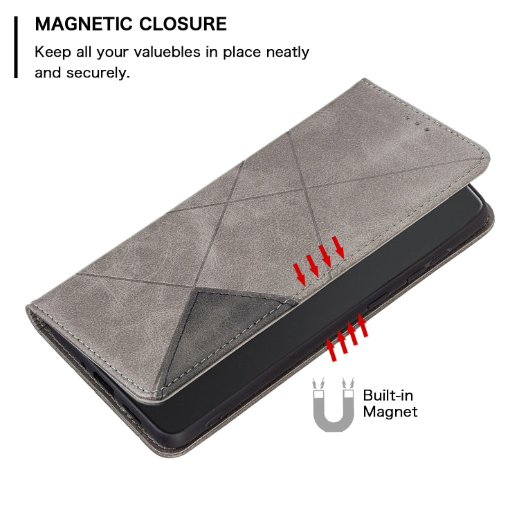 For iPhone 15 Rhombus Texture Magnetic Leather Phone Case(Grey) - iPhone 15 Cases by buy2fix | Online Shopping UK | buy2fix