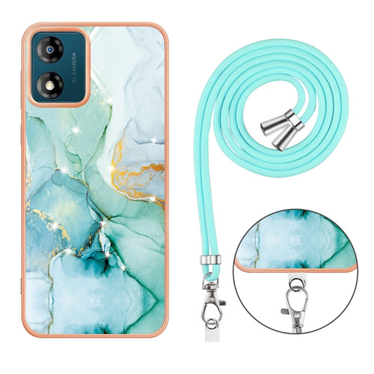 For Motorola Moto E13 Electroplating Marble Dual-side IMD Phone Case with Lanyard(Green 003) by buy2fix