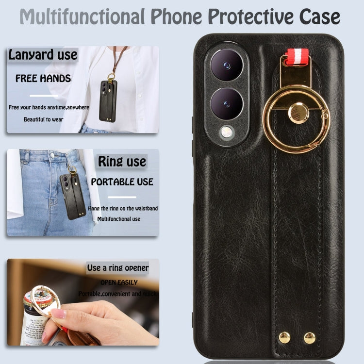 For vivo Y17s 4G Wristband Leather Back Phone Case(Black) - vivo Cases by buy2fix | Online Shopping UK | buy2fix