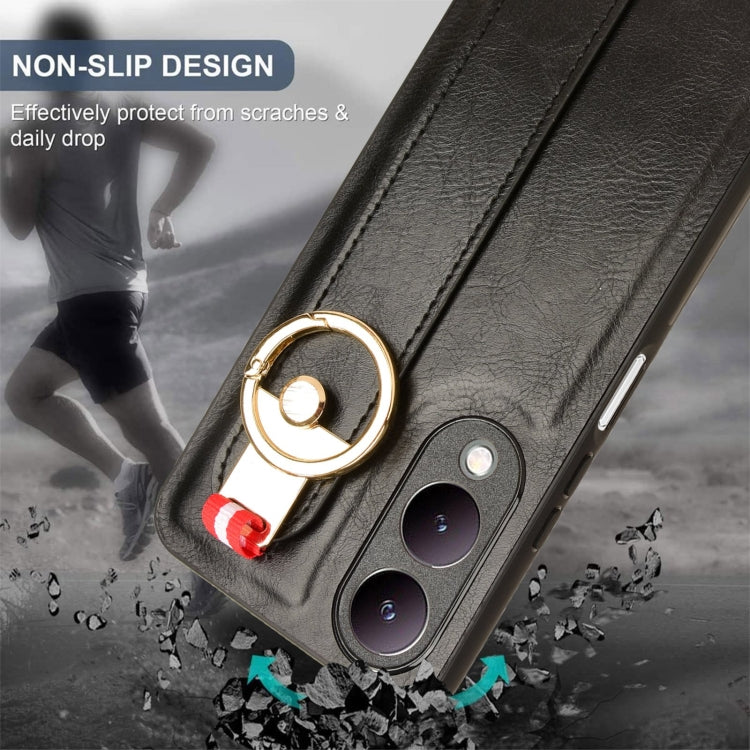 For vivo Y17s 4G Wristband Leather Back Phone Case(Black) - vivo Cases by buy2fix | Online Shopping UK | buy2fix