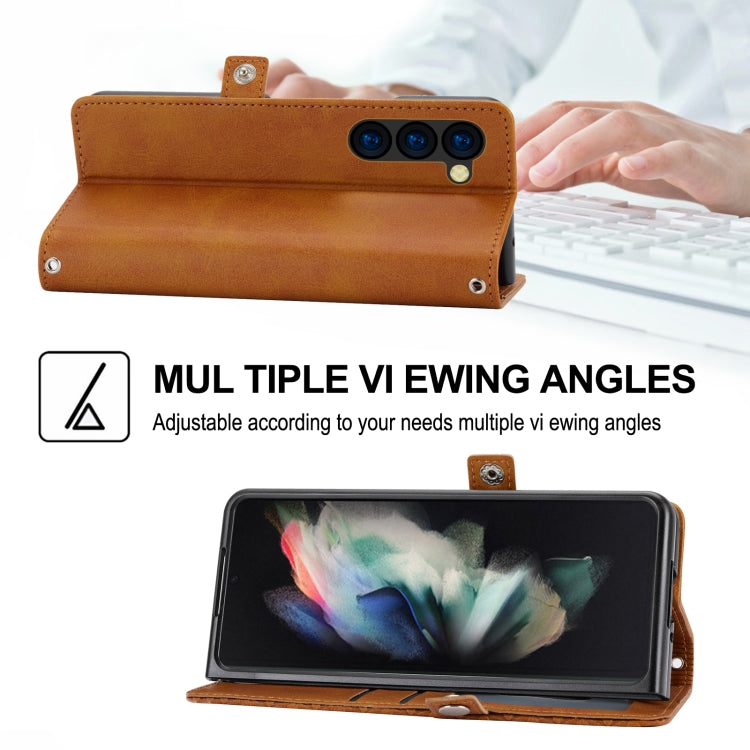 For Samsung Galaxy Z Fold5 Cubic Grid Calf Texture Magnetic Leather Phone Case(Yellow) by buy2fix