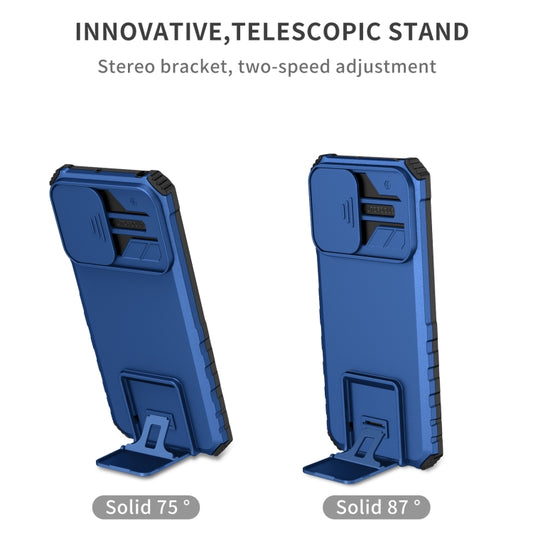 For Motorola Moto G42 Stereoscopic Holder Sliding Camshield Phone Case(Blue) by buy2fix