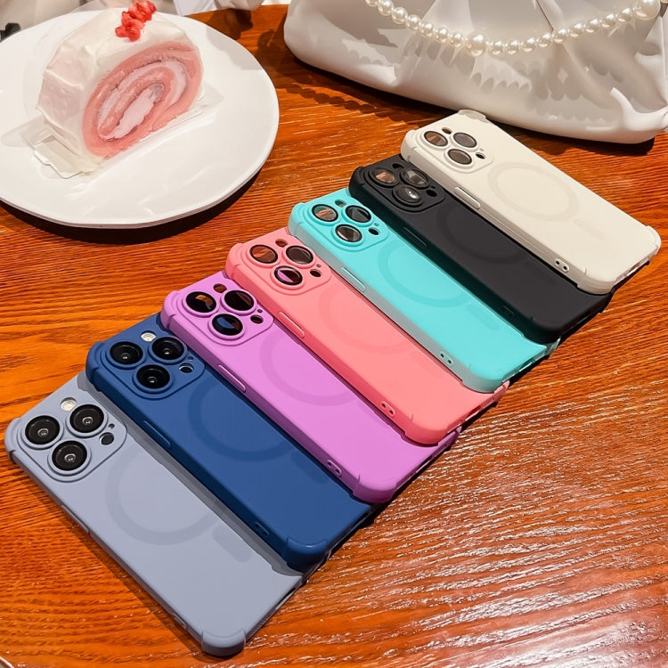 For iPhone 14 Four Corner Shockproof Skin Feel MagSafe Magnetic Phone Case(Black) - iPhone 14 Cases by buy2fix | Online Shopping UK | buy2fix
