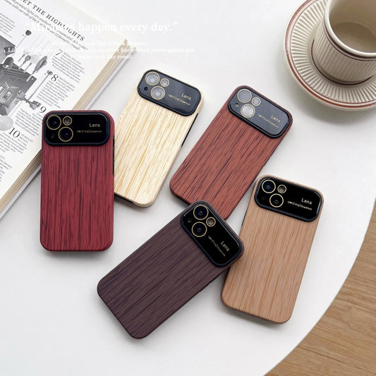 For iPhone 14 Pro Wood Grain TPU Phone Case with Lens Film(Brown) by buy2fix